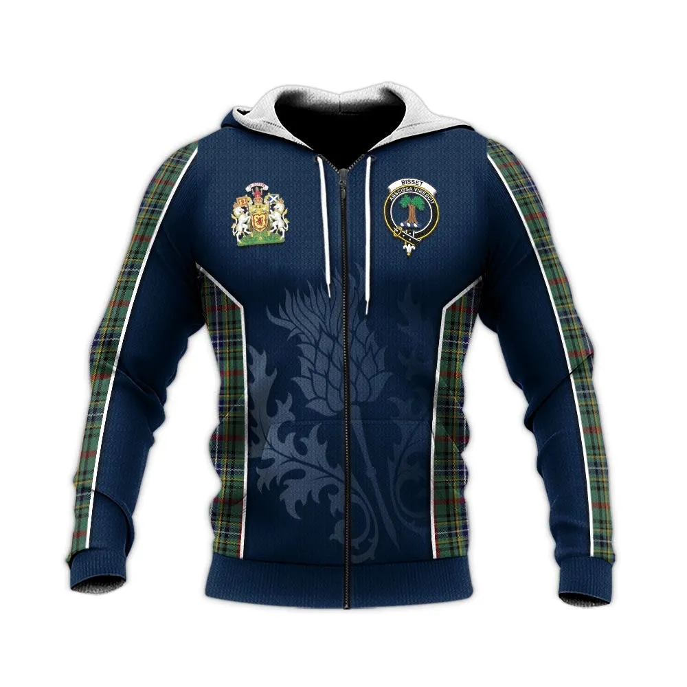 Bisset Tartan Knitted Hoodie with Family Crest and Scottish Thistle Vibes Sport Style