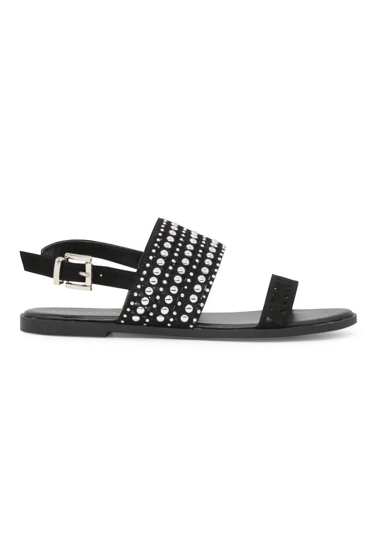Black Florence Studded Flat Sandals