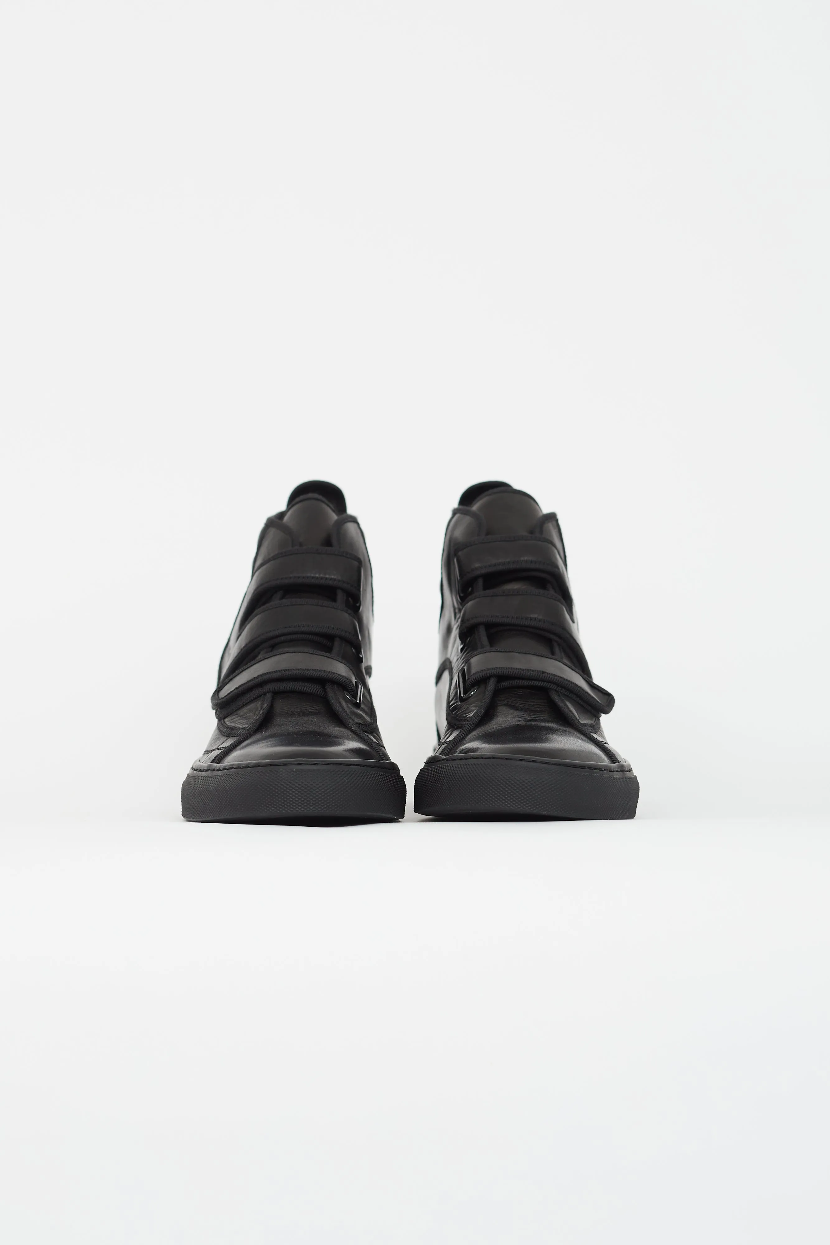 Black Leather Vecro High-Top Sneaker