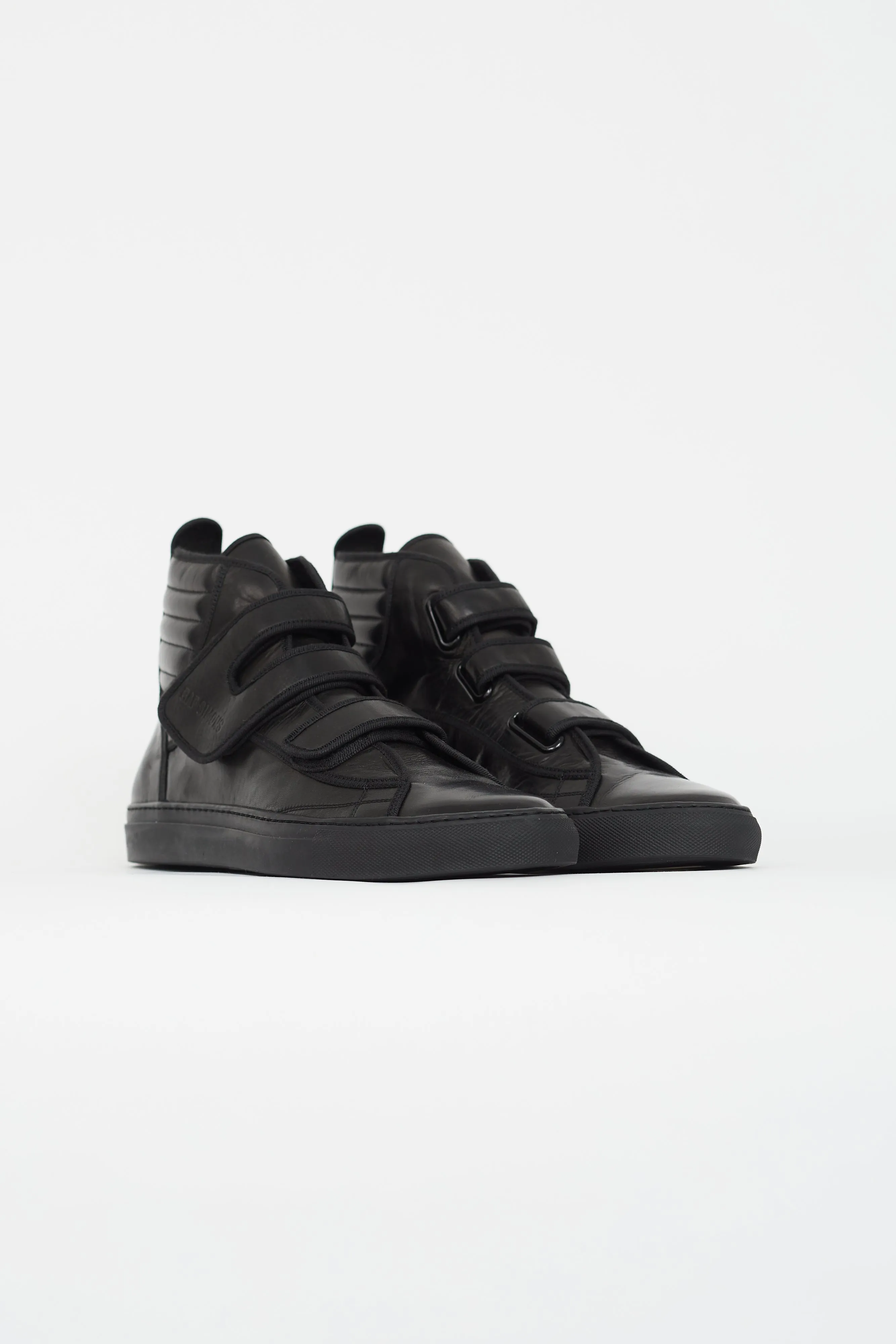 Black Leather Vecro High-Top Sneaker