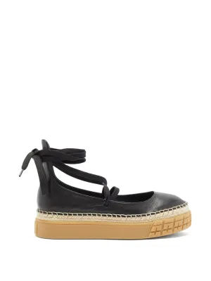 Black tyre-sole leather espadrilles