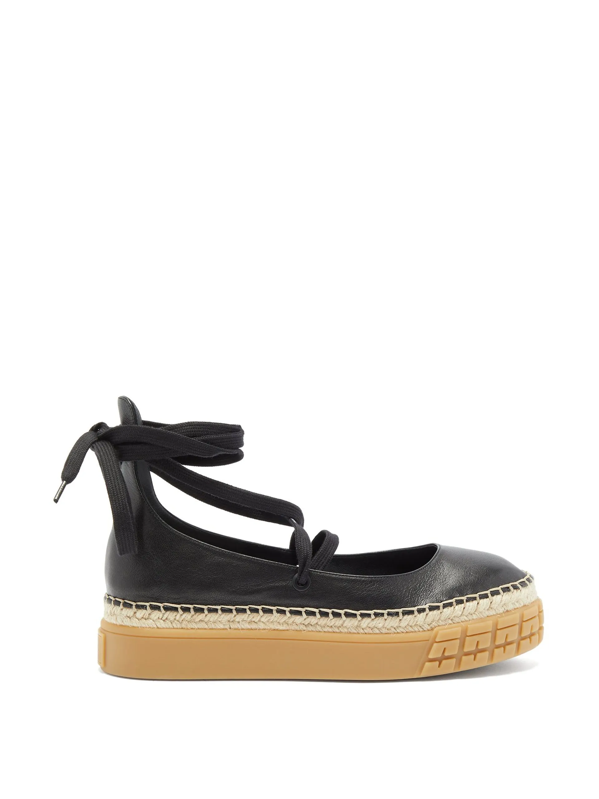 Black tyre-sole leather espadrilles