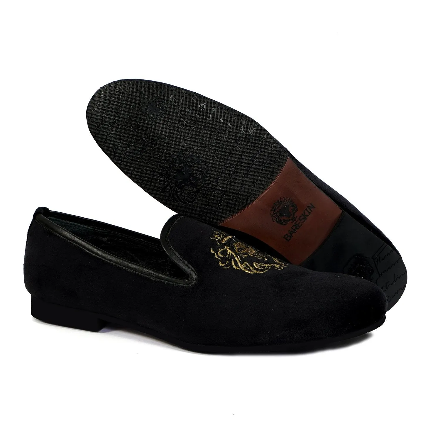 Black Velvet Lion-King Design Men'S Handmade Slip-On By Brune & Bareskin