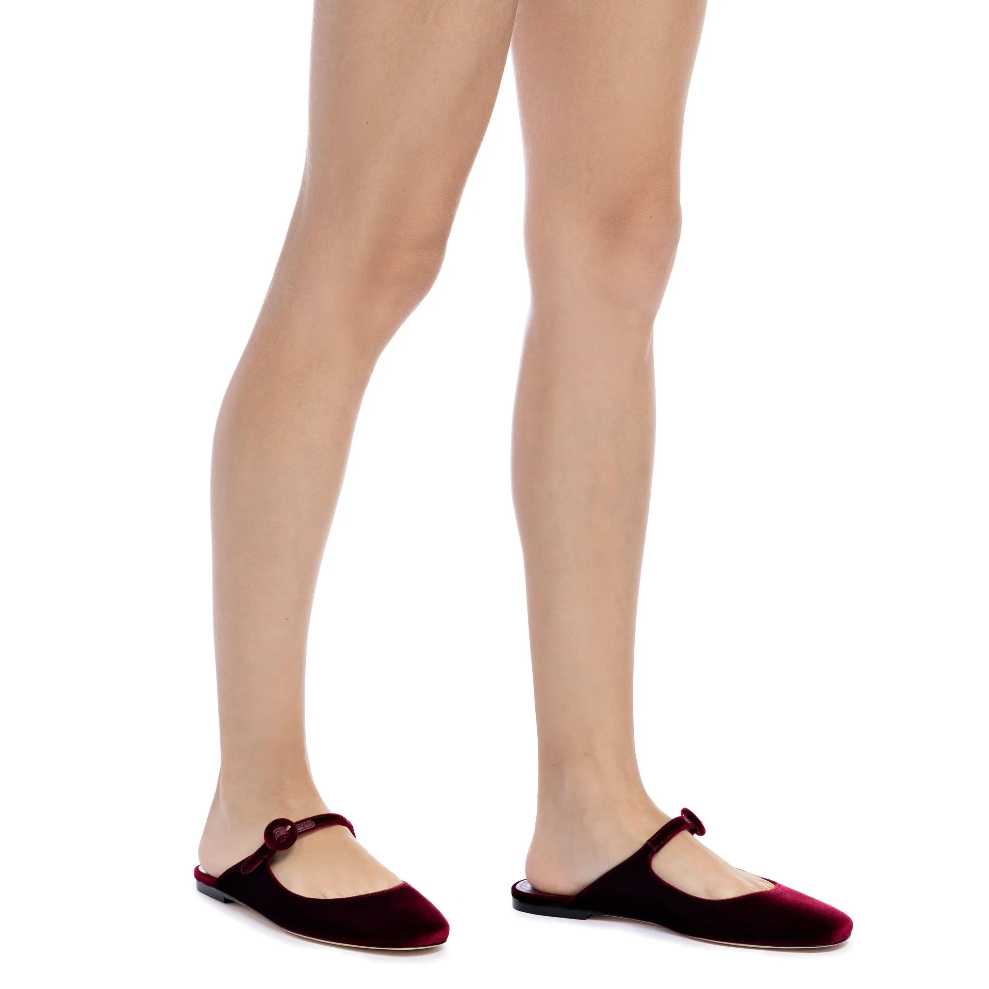 Blair Flat Mule In Wine Velvet by Larroudé