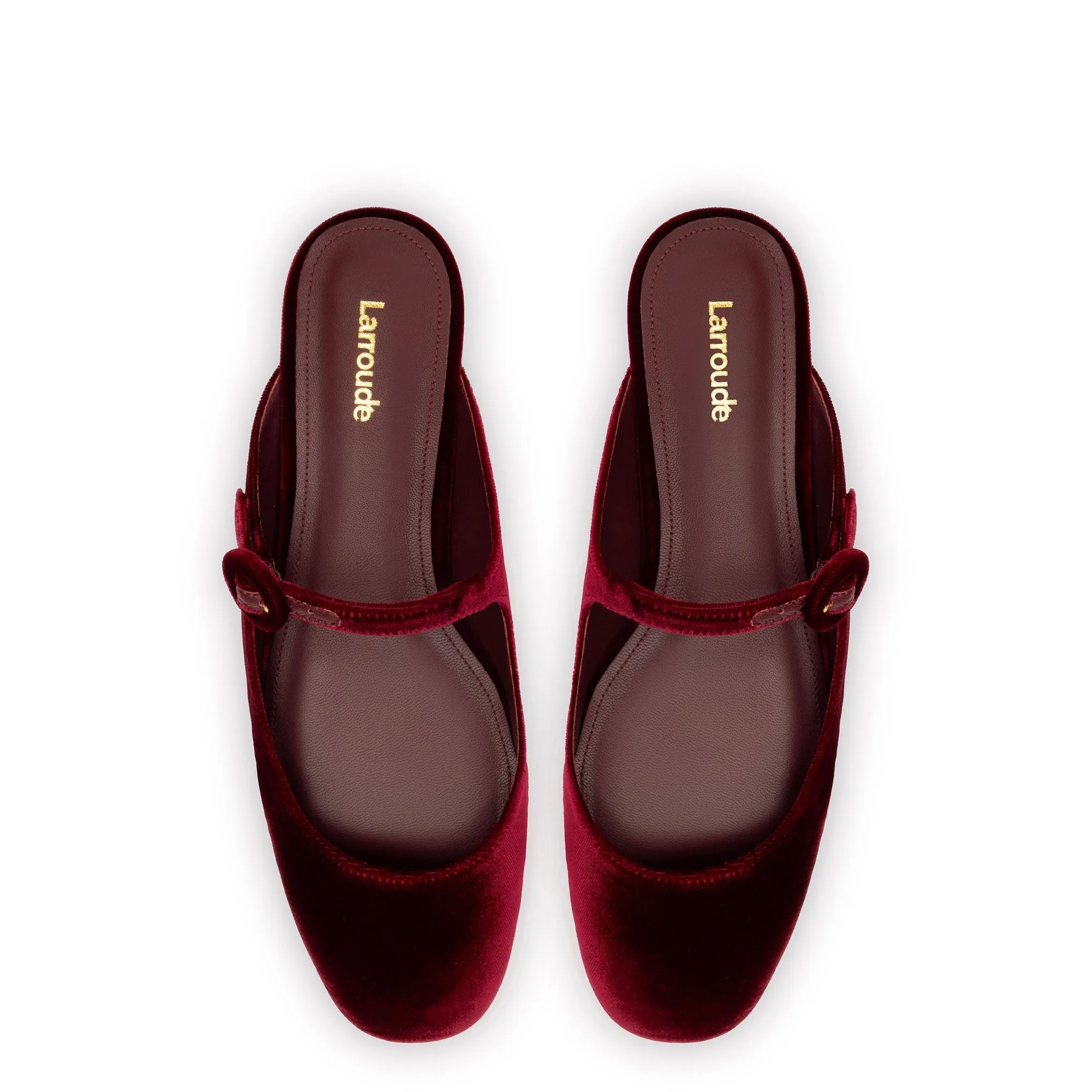 Blair Flat Mule In Wine Velvet by Larroudé