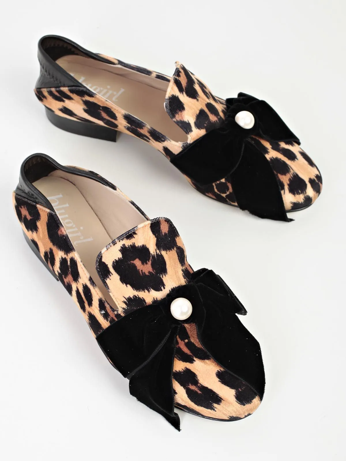 Blugirl Leopard Print Velvet Bow Slip On Shoes