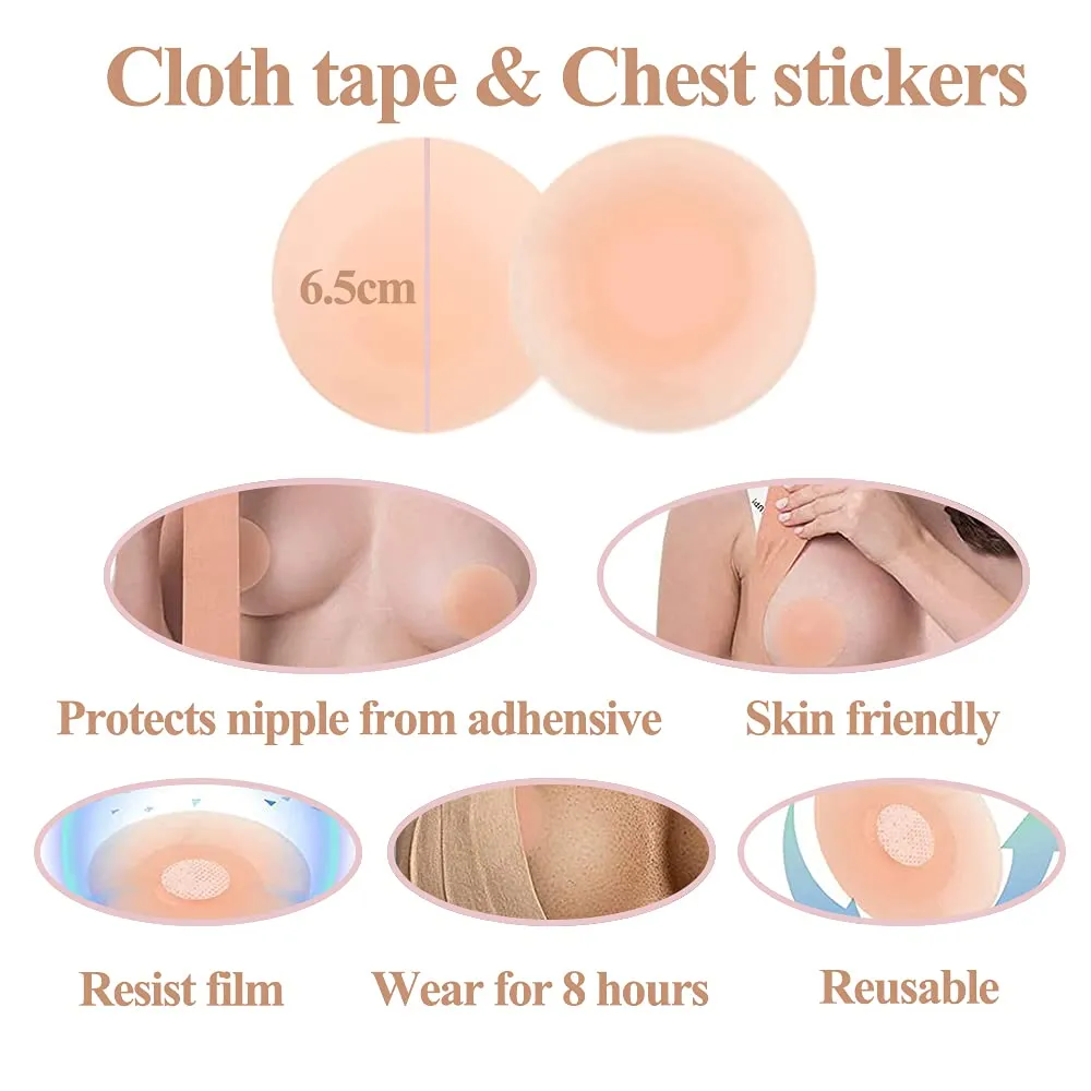 Bob Tape for Breast Lift,Breathable Breast Lift Tape,Chest Support Athletic Body Invisible Push Up Bra Tape For Large Breast Beige