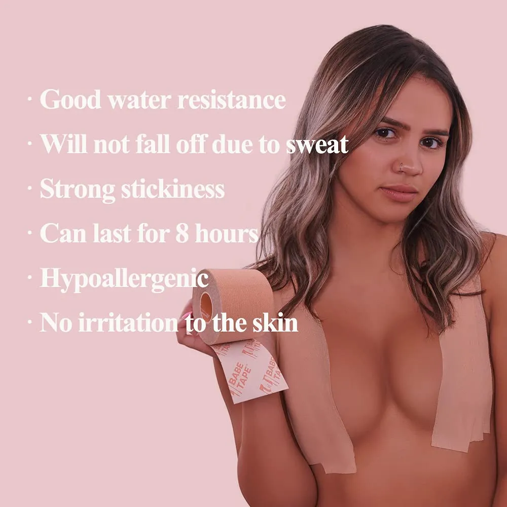 Bob Tape for Breast Lift,Breathable Breast Lift Tape,Chest Support Athletic Body Invisible Push Up Bra Tape For Large Breast Beige