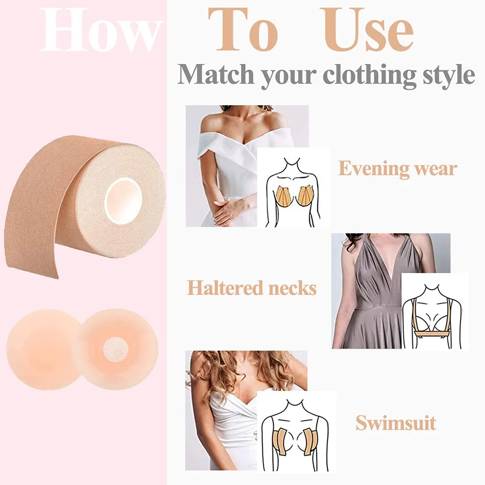 Bob Tape for Breast Lift,Breathable Breast Lift Tape,Chest Support Athletic Body Invisible Push Up Bra Tape For Large Breast Beige