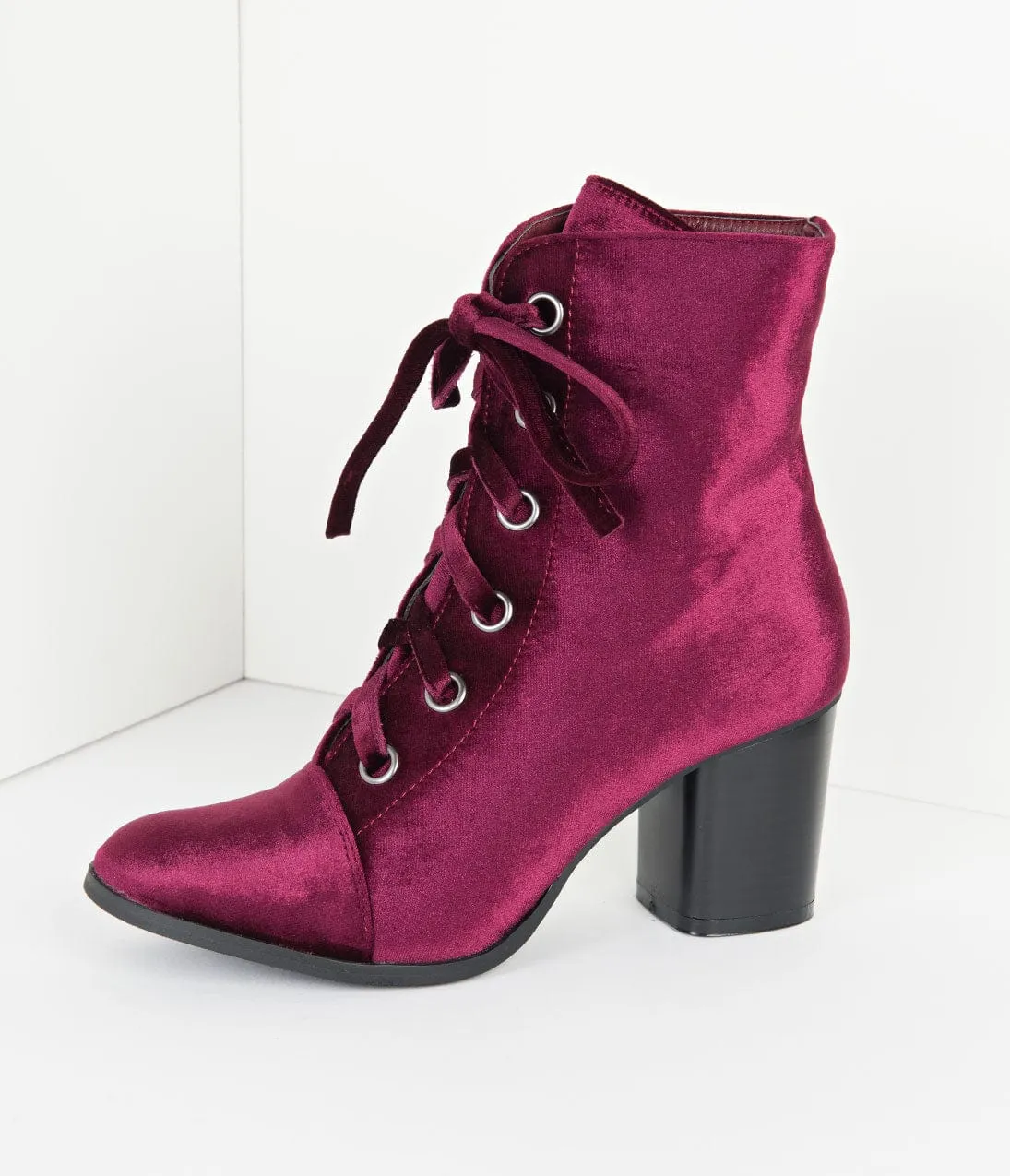 Bordeaux Purple Velvet Lace Up Bootie
