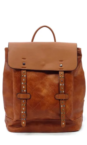 Bree Brown Quilted Vegan Leather Studded Handbag