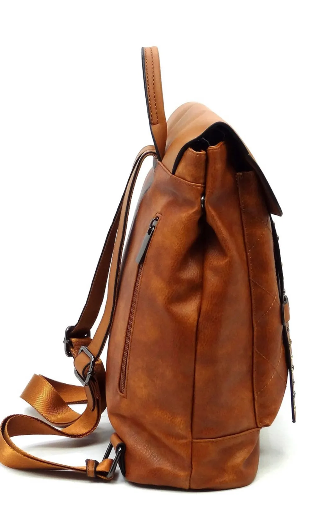 Bree Brown Quilted Vegan Leather Studded Handbag