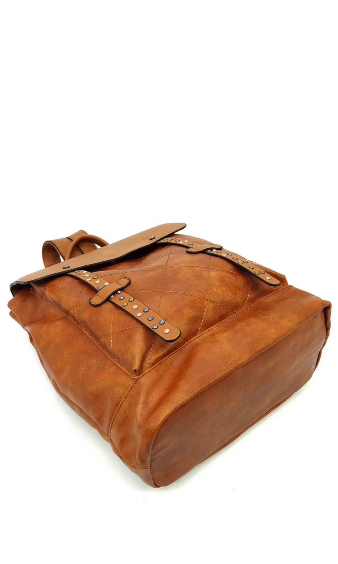 Bree Brown Quilted Vegan Leather Studded Handbag