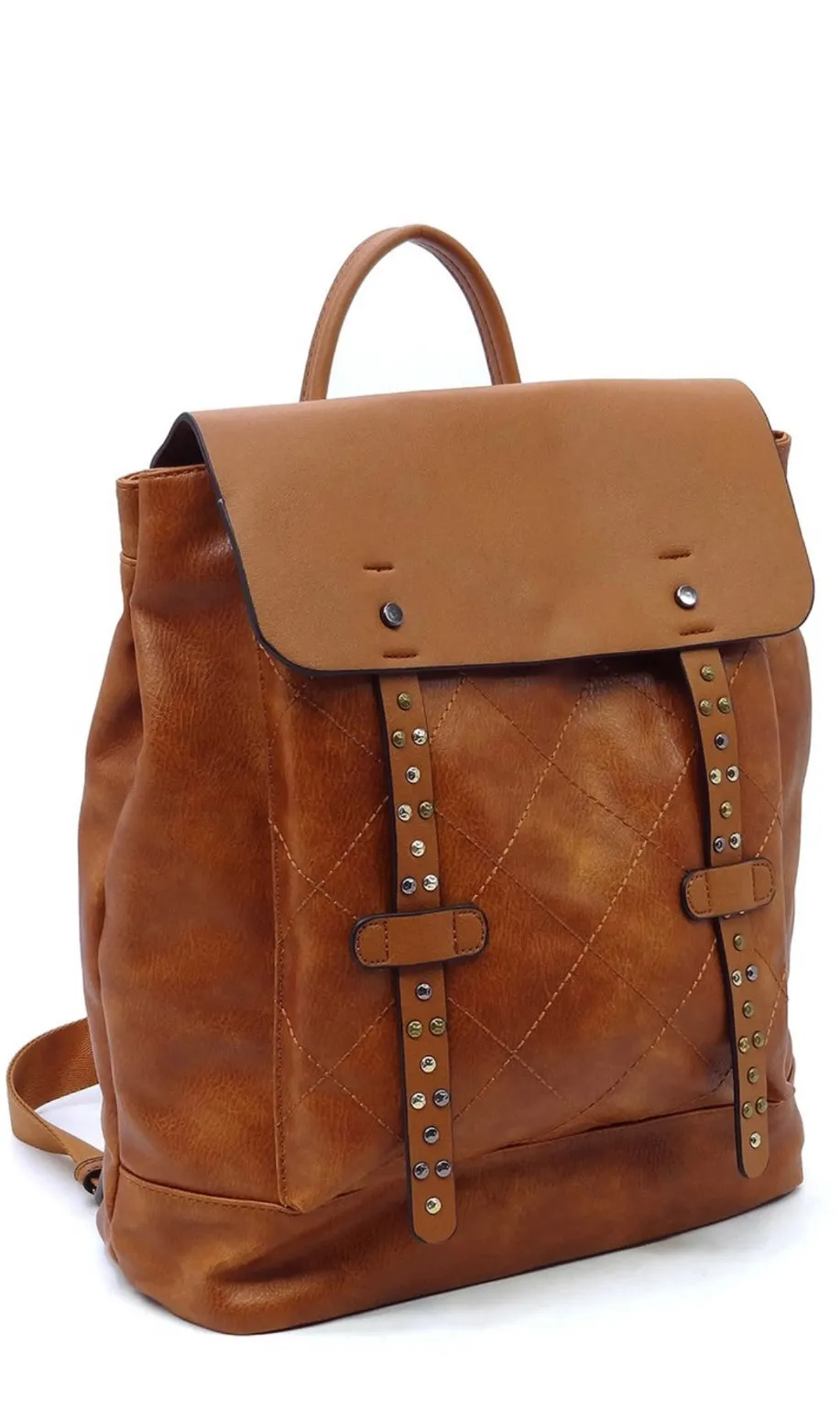 Bree Brown Quilted Vegan Leather Studded Handbag