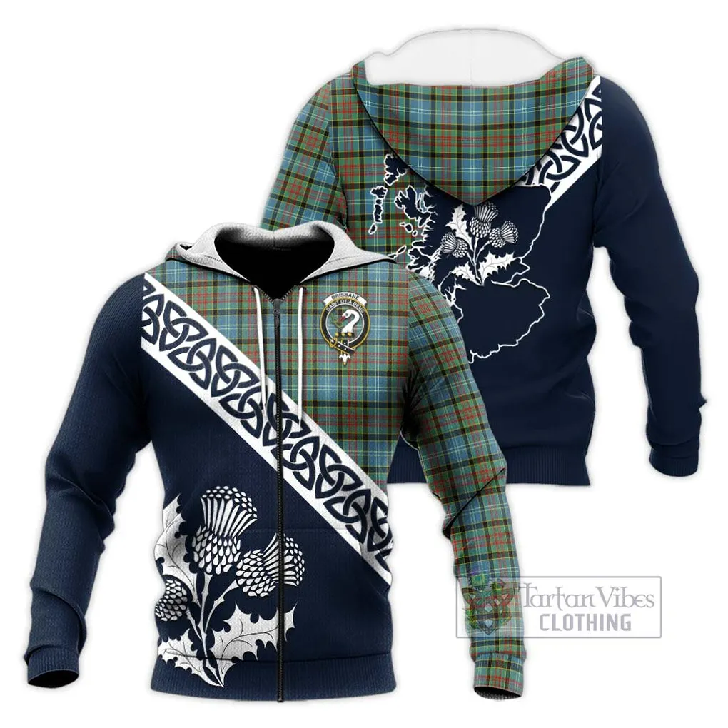 Brisbane Tartan Knitted Hoodie Featuring Thistle and Scotland Map