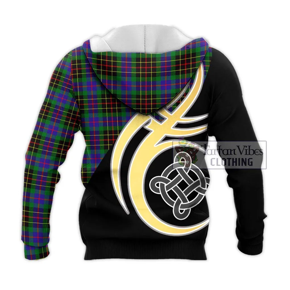 Brodie Hunting Modern Tartan Knitted Hoodie with Family Crest and Celtic Symbol Style