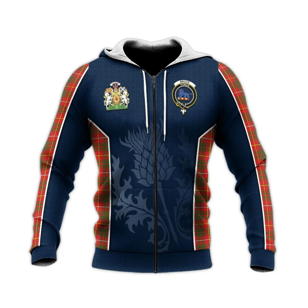 Bruce Modern Tartan Knitted Hoodie with Family Crest and Scottish Thistle Vibes Sport Style