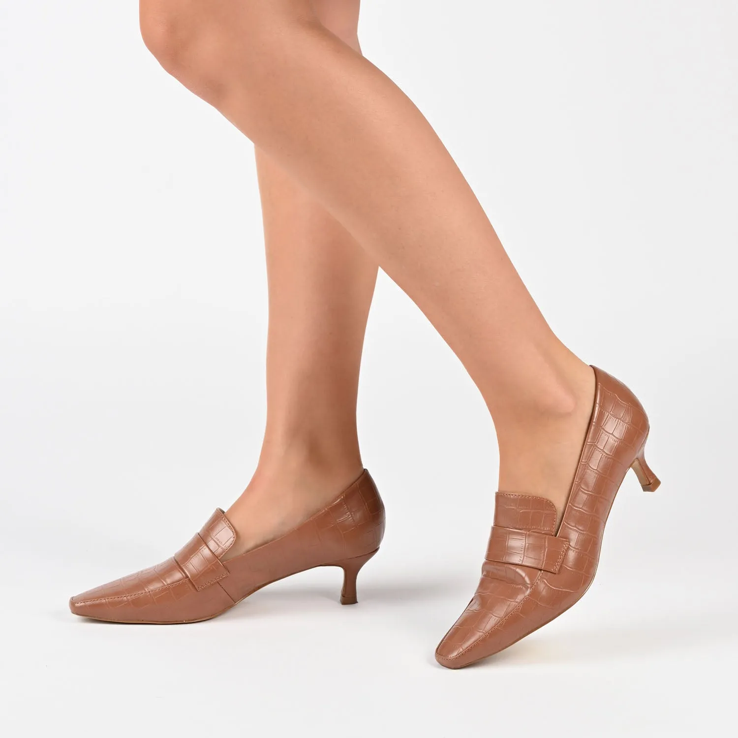CELINA KITTEN LOAFER HEELS IN CROCO