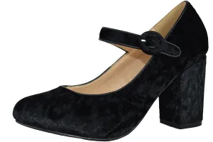 Chase & Chloe Women's Velvet Stacked Chunky Heel Mary Jane Pump