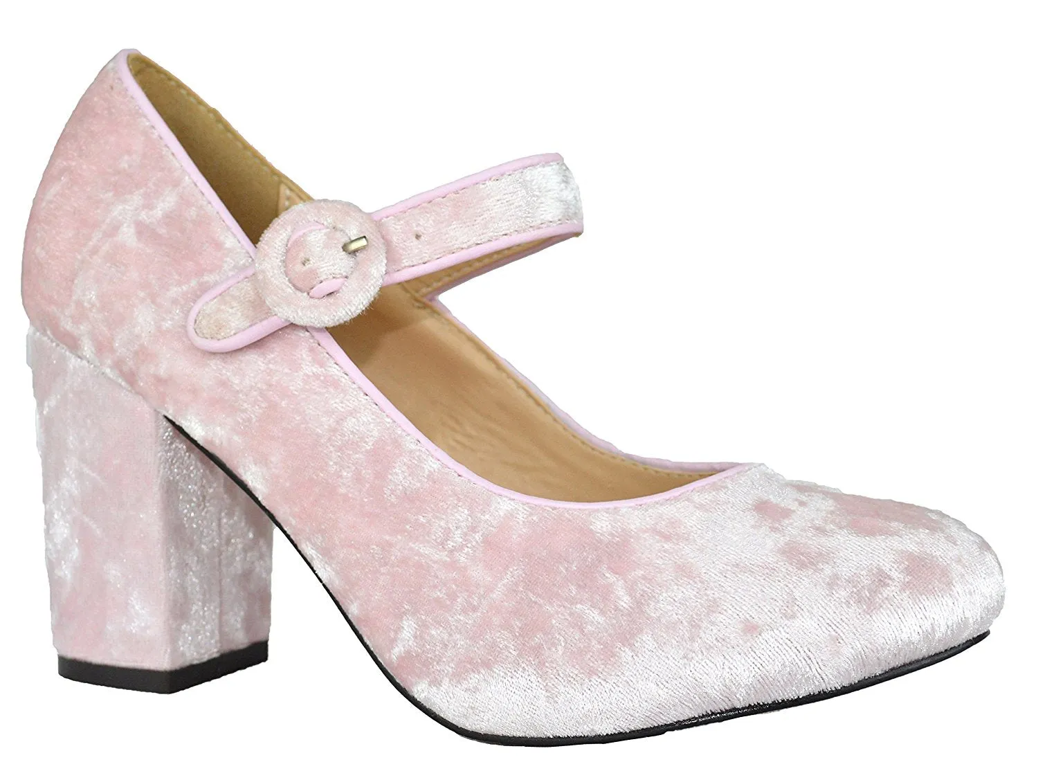 Chase & Chloe Women's Velvet Stacked Chunky Heel Mary Jane Pump