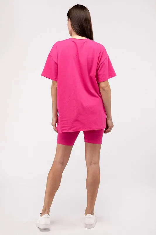 Comfiest Cotton Round Neck Top & Biker Shorts Set