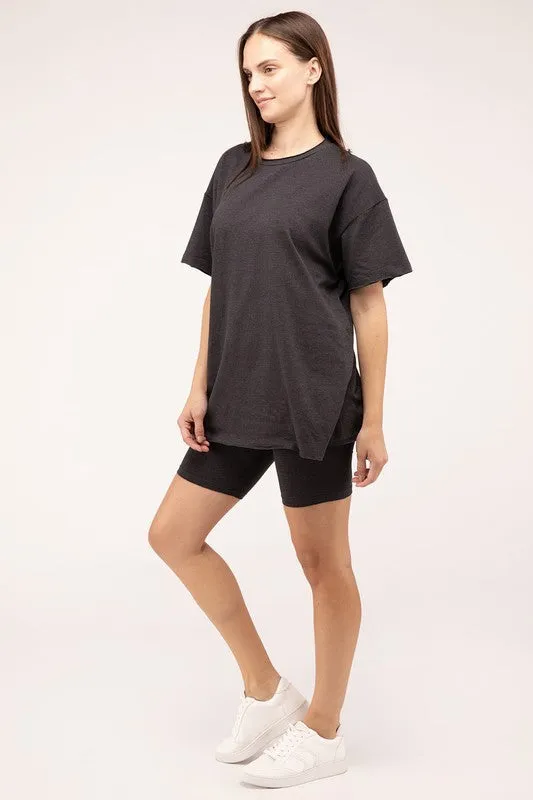 Comfiest Cotton Round Neck Top & Biker Shorts Set