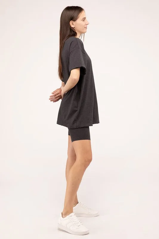 Comfiest Cotton Round Neck Top & Biker Shorts Set