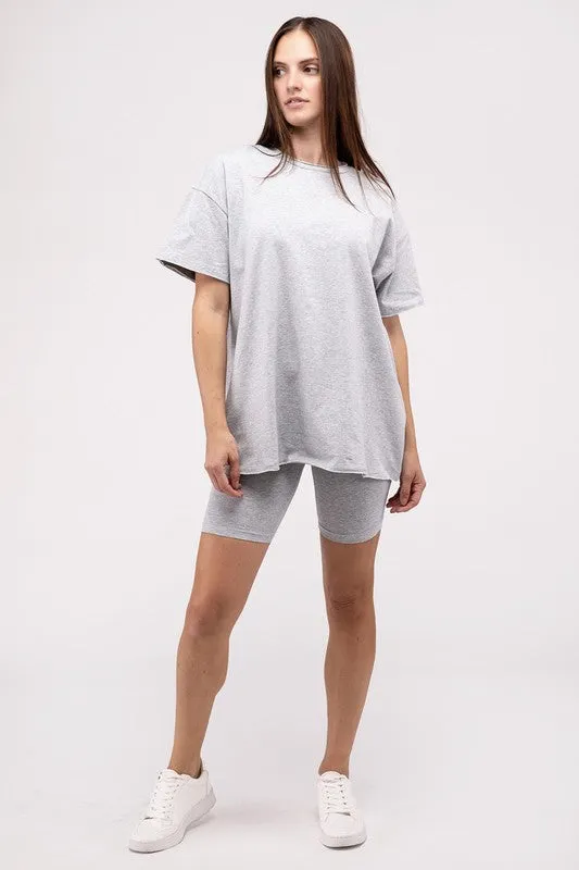 Comfiest Cotton Round Neck Top & Biker Shorts Set