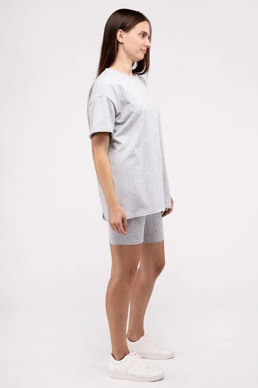 Comfiest Cotton Round Neck Top & Biker Shorts Set