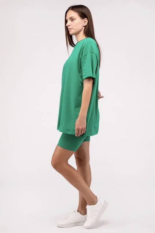 Comfiest Cotton Round Neck Top & Biker Shorts Set