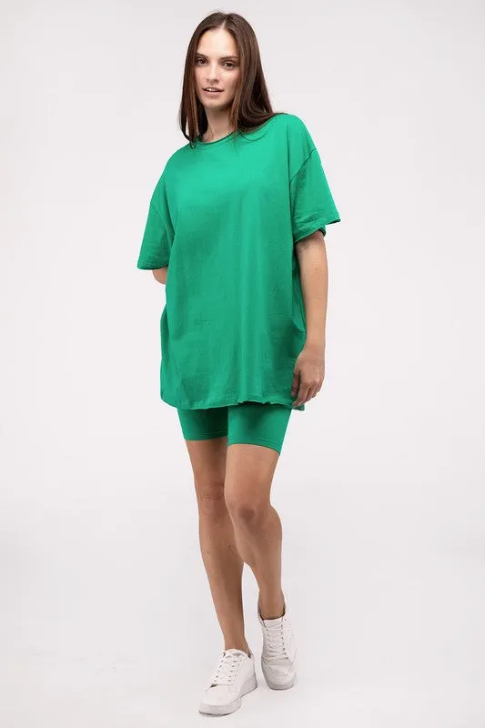 Comfiest Cotton Round Neck Top & Biker Shorts Set