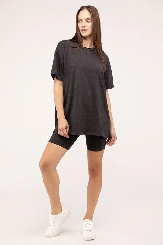 Comfiest Cotton Round Neck Top & Biker Shorts Set