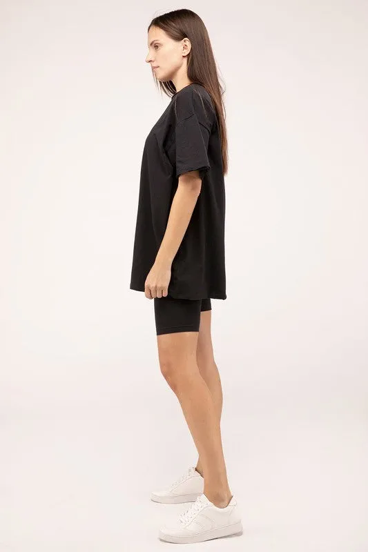 Comfiest Cotton Round Neck Top & Biker Shorts Set