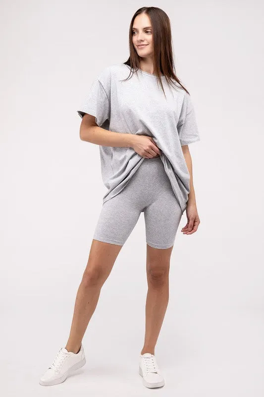 Comfiest Cotton Round Neck Top & Biker Shorts Set