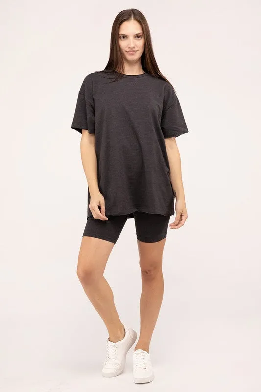 Comfiest Cotton Round Neck Top & Biker Shorts Set