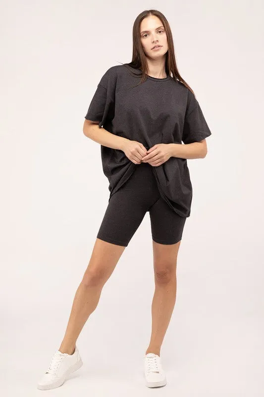 Comfiest Cotton Round Neck Top & Biker Shorts Set