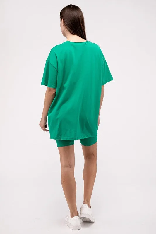 Comfiest Cotton Round Neck Top & Biker Shorts Set