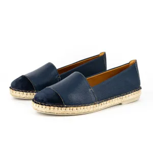 Consisela : Ladies Leather Espadrille Shoe in Denim Cayak & Navy Velour