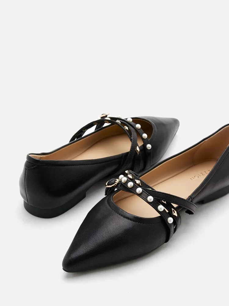 Elme Studded Buckle Pointed Toe Flats