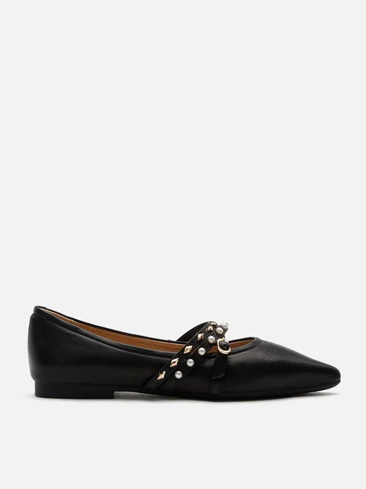 Elme Studded Buckle Pointed Toe Flats