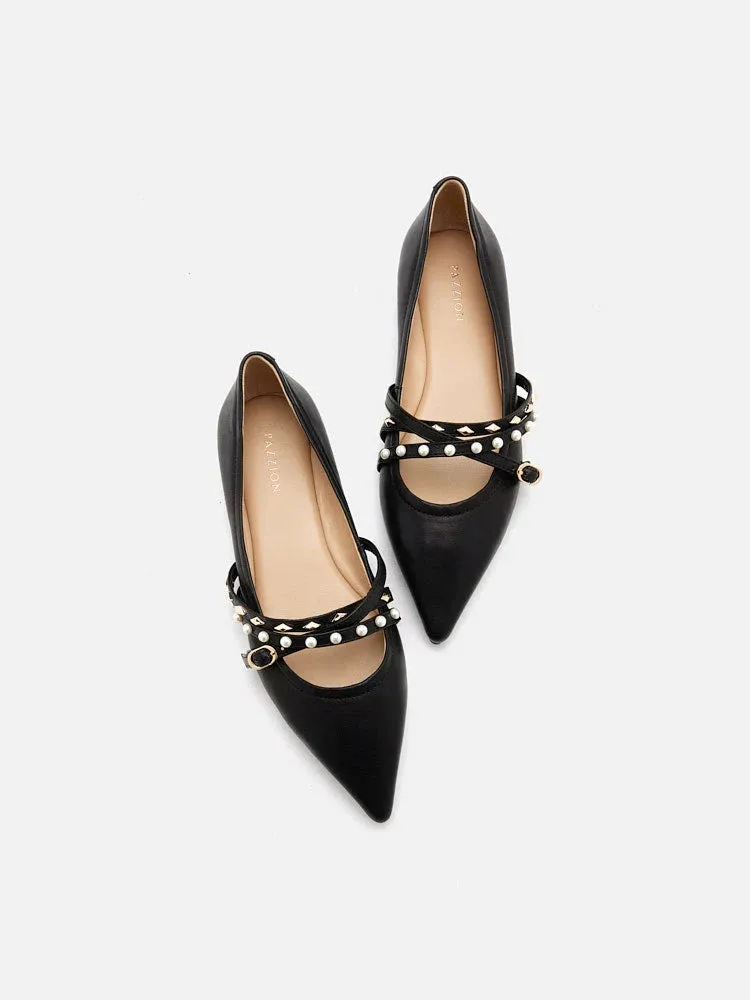 Elme Studded Buckle Pointed Toe Flats
