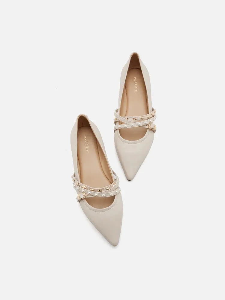 Elme Studded Buckle Pointed Toe Flats