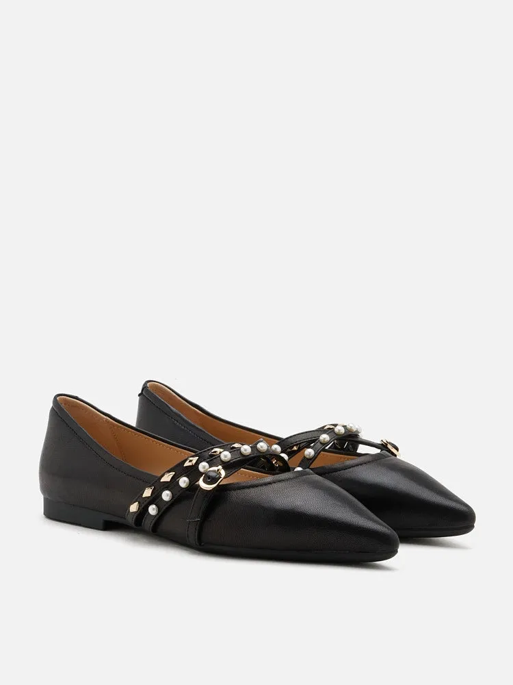 Elme Studded Buckle Pointed Toe Flats
