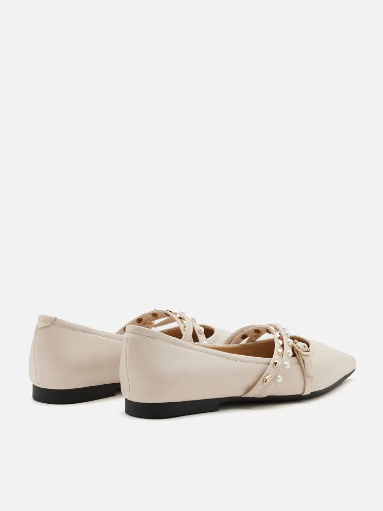 Elme Studded Buckle Pointed Toe Flats