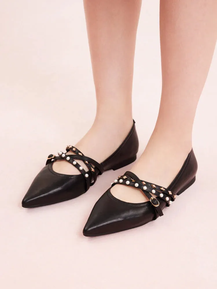 Elme Studded Buckle Pointed Toe Flats