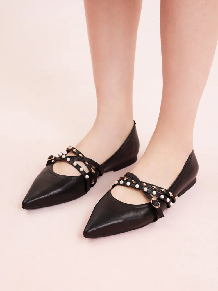 Elme Studded Buckle Pointed Toe Flats