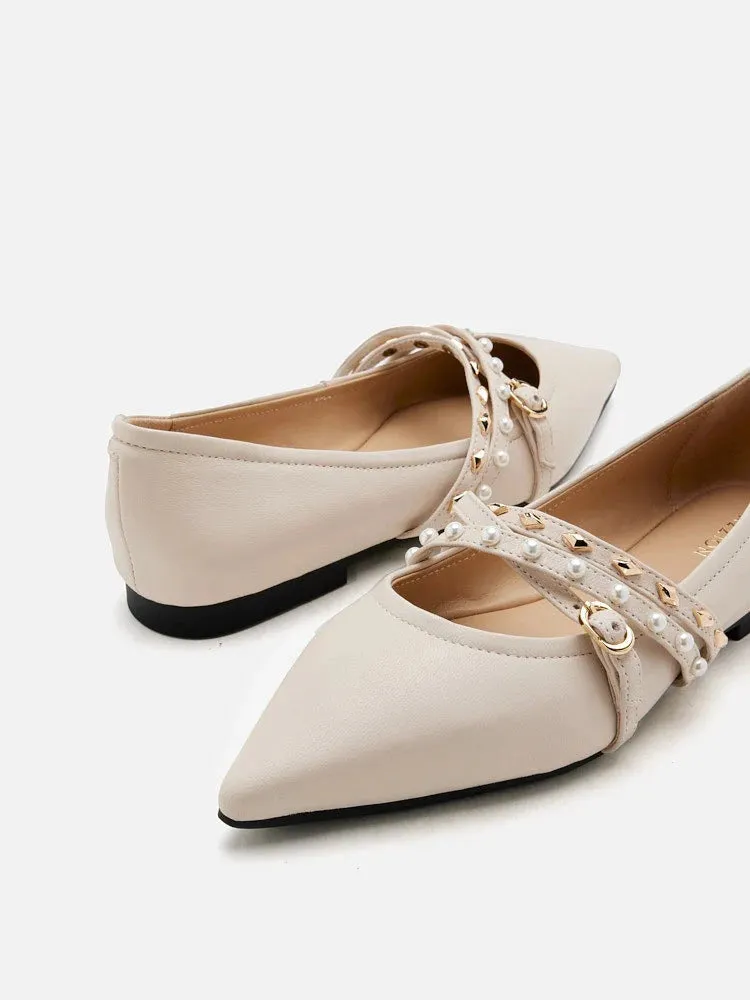 Elme Studded Buckle Pointed Toe Flats