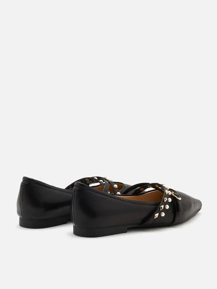 Elme Studded Buckle Pointed Toe Flats