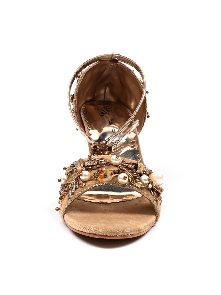 Fawn Golden Open Toe Fancy High Heel Sandal for Women's