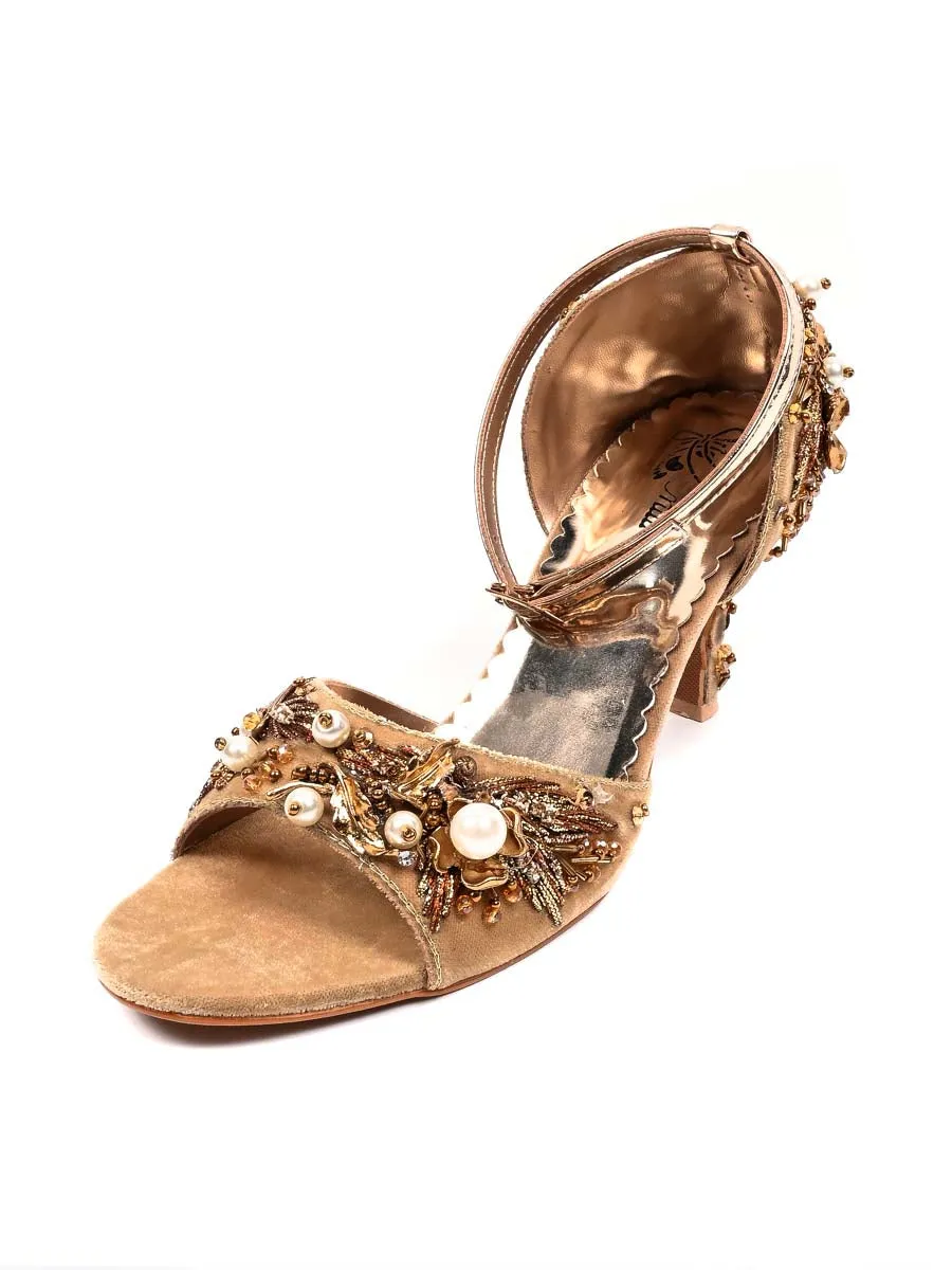 Fawn Golden Open Toe Fancy High Heel Sandal for Women's